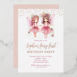 En Aluminium Pink Fairy 1er Anniversaire Fête Invitation