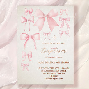 En Aluminium Poitrine rose motif Baptême Foil Invitation