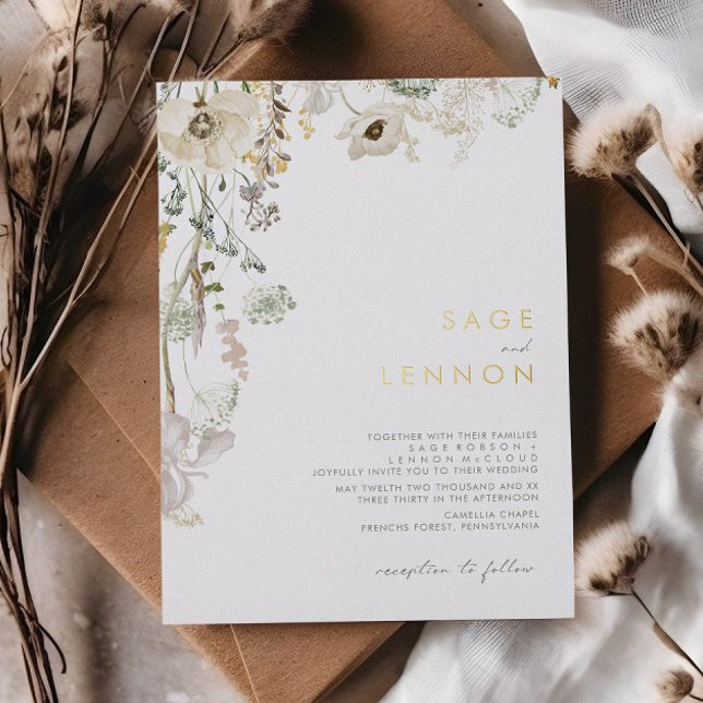 En Aluminium Pré Fleur sauvage lunaire | Invitation Gold Foil (Créateur téléchargé)