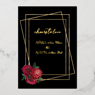 En Aluminium Red Glam Roses et Black and Gold Foil Invitation