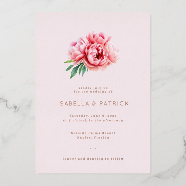 En Aluminium Romantic Pink Floral Wedding Invitation (Recto)