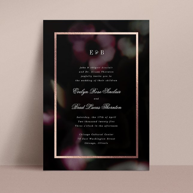 En Aluminium Romantique Noir Foil Frame Mariage Invitation (Créateur téléchargé)
