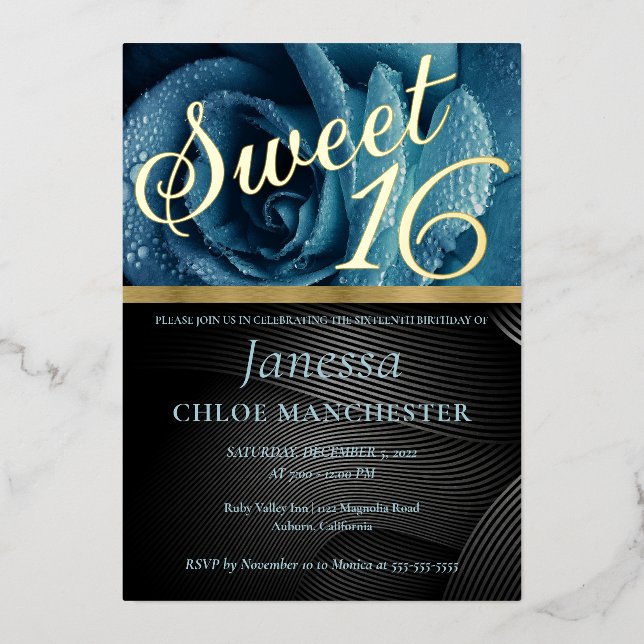 En Aluminium Rose bleu doux 16 Invitation Foil Invitation (Recto)