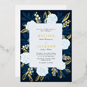 En Aluminium Rose crème Mariage Blue Foil Invitation