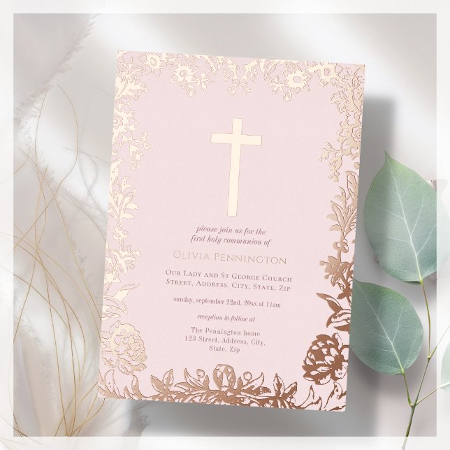 En Aluminium Rose Doré | Invitation à la première communion (Créateur téléchargé)