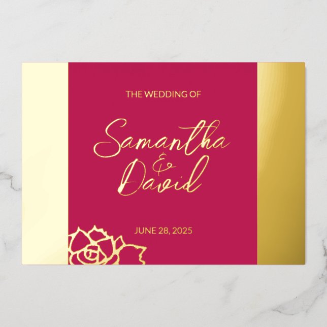 En Aluminium Rose Floral moderne Red Mariage Foil Invitation (Recto)