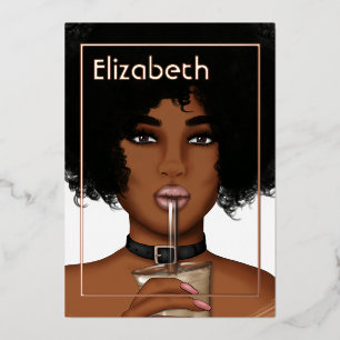 En Aluminium Rose Gold Afro Anniversaire Foil Invitation