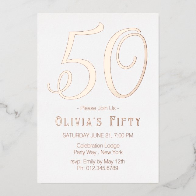 En Aluminium Rose Gold Chic 50e anniversaire Foil Invitation (Recto)