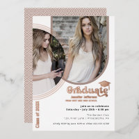 Rose Gold Graduation 2 Photos Foil Invitation
