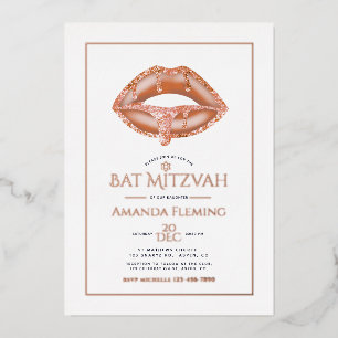 En Aluminium Rose Gold Lips Bat mitzvah Photo Foil Invitation