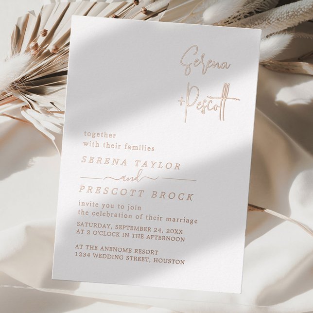 En Aluminium Rose Gold Script Mariage Real Foil Invitation (Créateur téléchargé)