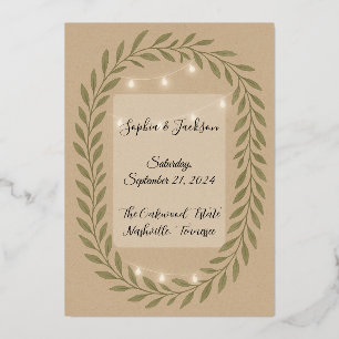 En Aluminium Rustic Olive Green Wedding Invitation with String