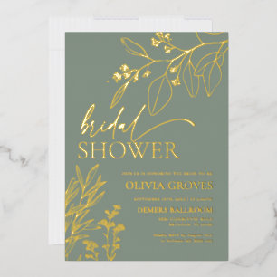 En Aluminium Sage Green Gold Foil Invitation de douche nuptiale