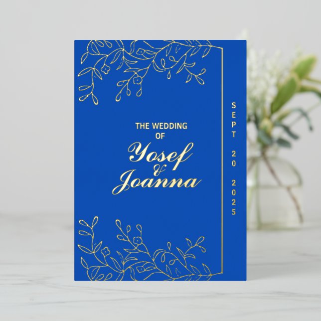 En Aluminium Sapphire Mariage Gold Foil Invitation (Debout devant)