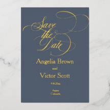 Save the Date Dark Blue Foil Invitation