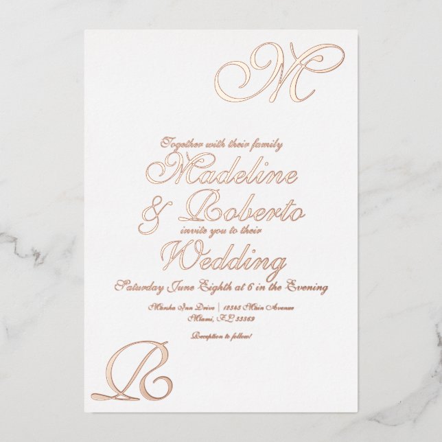 En Aluminium Script Monogramme Mariage Foil Pressé Invitation (Recto)