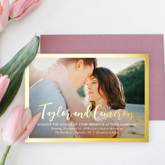 En Aluminium Script Names FOIL Simple Mariage Photo Invitation