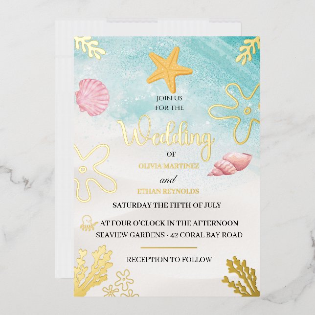 En Aluminium Seaside Elegance Foil Invitation (Enveloppe)
