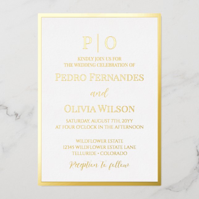 En Aluminium Simple cadre de feuille d'or mariage invitation (Recto)