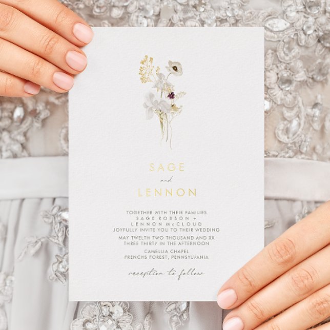 En Aluminium Simple Fantaisie Fleur Sauvage | Invitation Feuill (Créateur téléchargé)