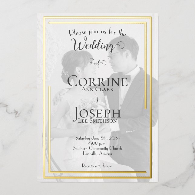 En Aluminium Simple Gold Foil photo invitation mariage (Recto)