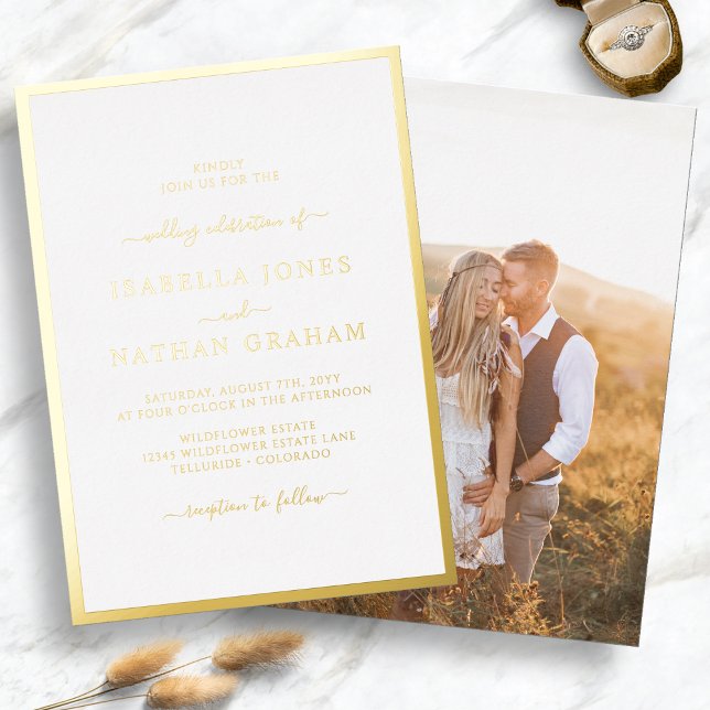 En Aluminium Simple Gold Photo Mariage Foil Invitation (Simple Elegant Gold Photo Minimalist Wedding Foil Invitation by Painted Paperie
)