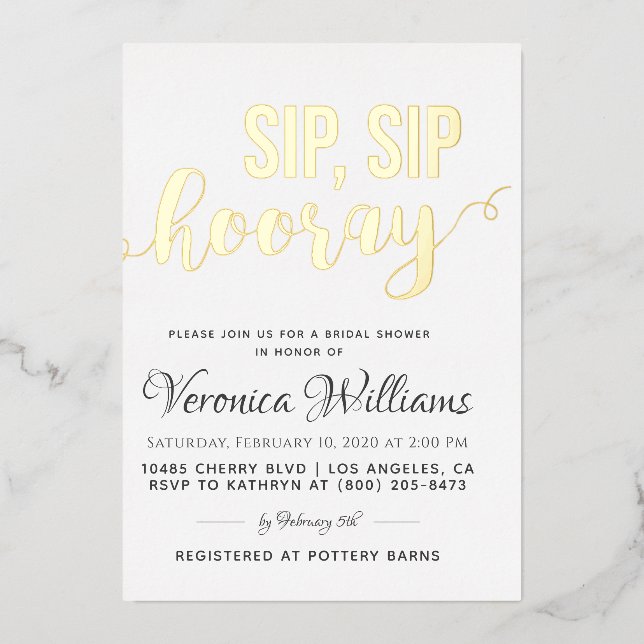 En Aluminium Sip Sip Hooray Fête des mariées Foil Invitation (Recto)