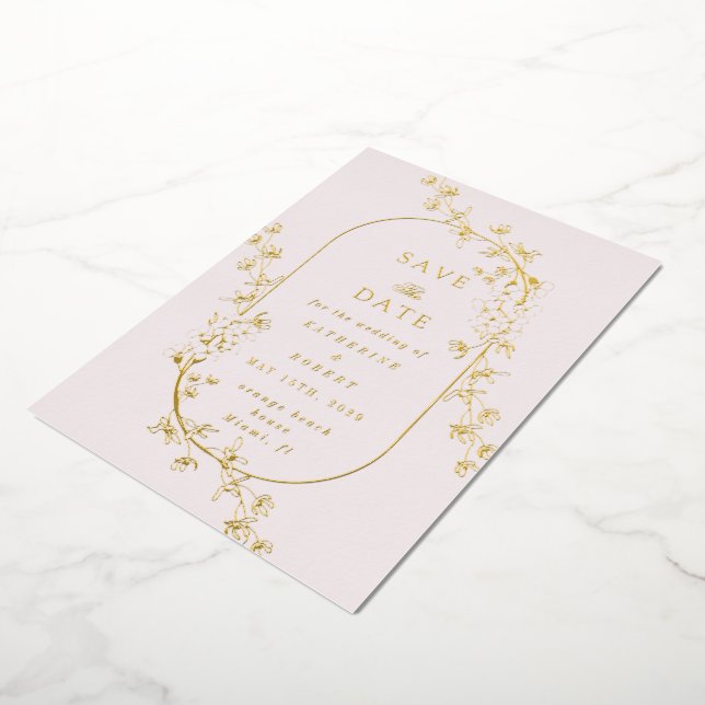 En Aluminium Sketched Modern Floral Wedding Foil Invitation (Rotation)