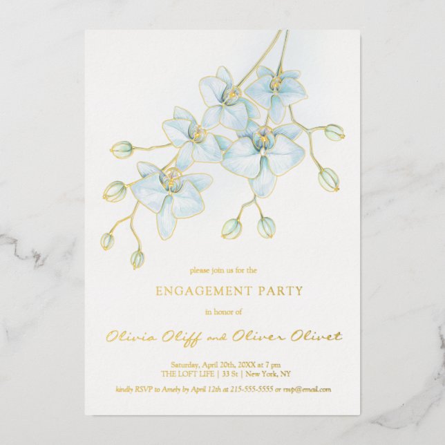 En Aluminium Soft Blue Orchid Engagement Party Invitation (Recto)