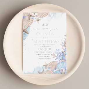 En Aluminium Soft Elegant Ocean Beach Wedding Invitation
