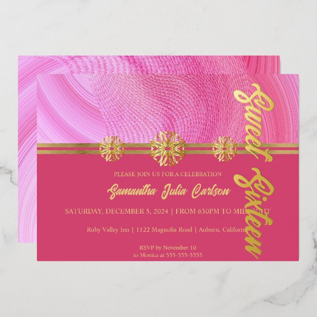 En Aluminium Stylish Rose Sweet 16 Invitation (Recto/Verso)