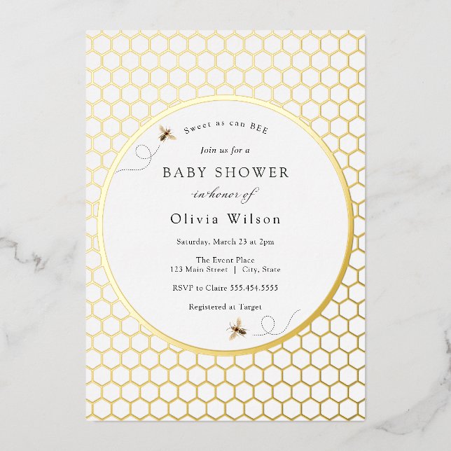 En Aluminium Sucré que peut être Baby shower Foil Invitation (Recto)