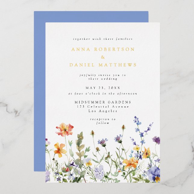 En Aluminium Summer Wildflower Garden Wedding Foil Invitation (Recto/Verso)