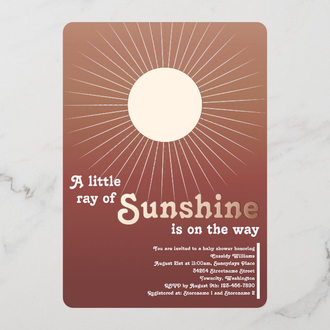 En Aluminium Sunshine Rose Gold Baby shower Foil Invitation (Recto)