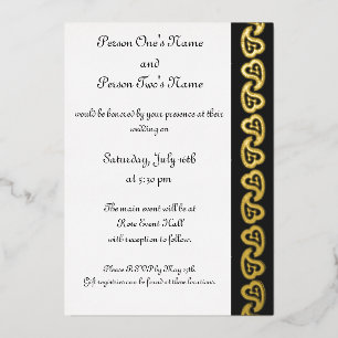 En Aluminium Sweet Paisley Hearts dans Black Foil Invitation