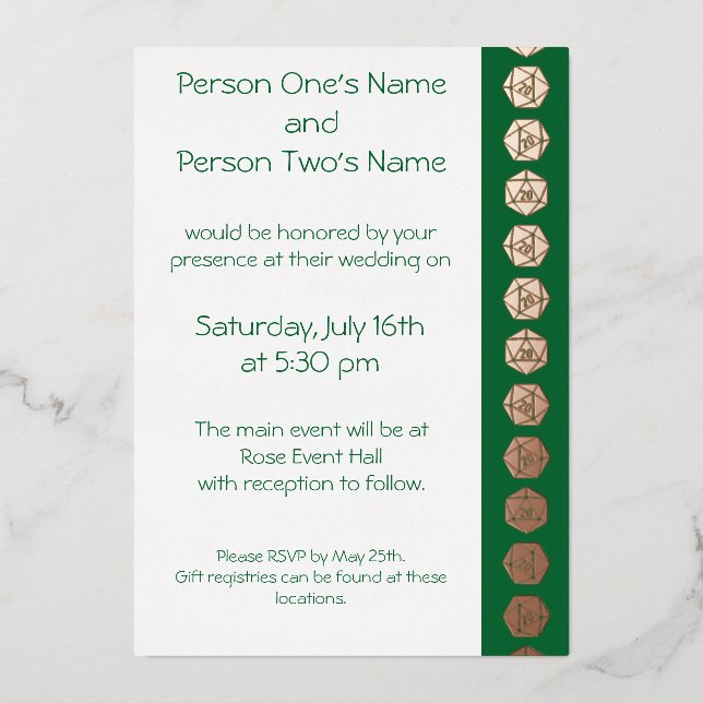 En Aluminium Tabletop Chic dans Green Foil Invitation (Recto)