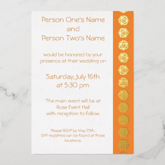 En Aluminium Tabletop Chic dans Orange Foil Invitation (Recto)