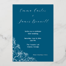 Teal Modern Botanical Wedding Foil Invitation