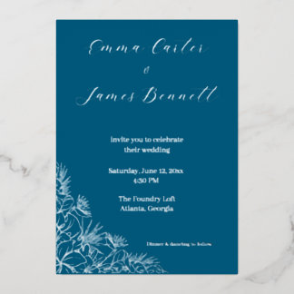 En Aluminium Teal Modern Botanical Wedding Foil Invitation