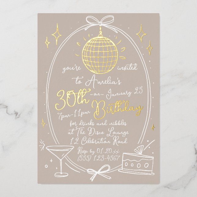 En Aluminium Thème Disco 30e anniversaire Invitation Real (Recto)
