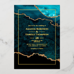 En Aluminium Tourquoise et or Agate Mariage Foil Invitation