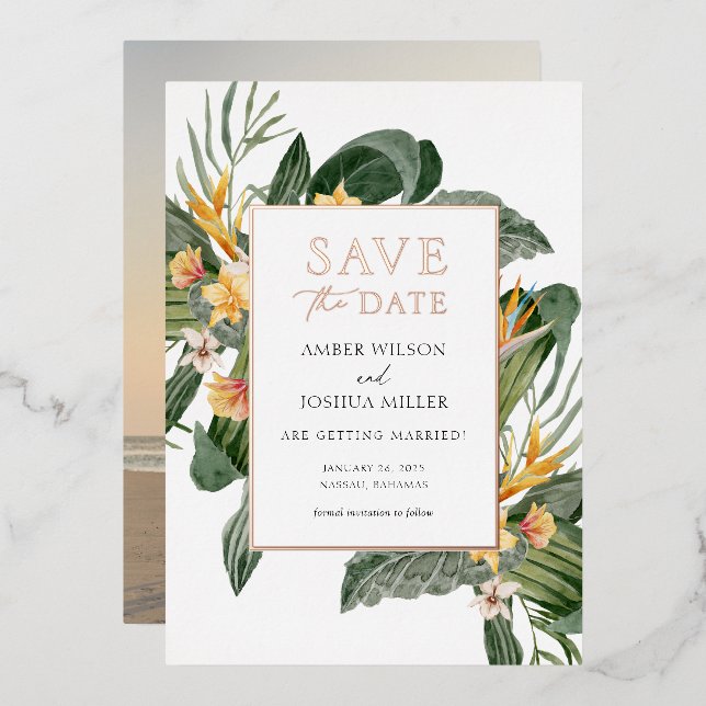 En Aluminium Tropical Save the Date avec Photo Foil Invitation (Recto/Verso)