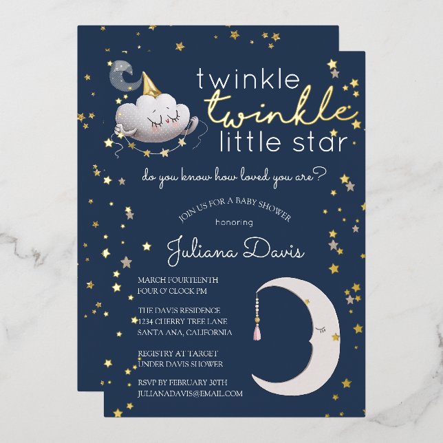 En Aluminium Twinkle Twinkle Little Star Baby shower Invitation (Recto/Verso)
