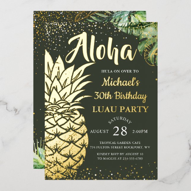 En Aluminium Véritable Feuille Tropicale Invitation de Fête de  (Recto/Verso)