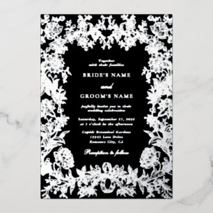 En Aluminium Véritable invitation de mariage noir floral botani