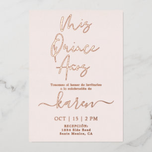 En Aluminium Véritable Rose Gold Foil Quinceañera Invitation Fo