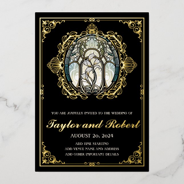 En Aluminium Vintage Mariage Foil Invitation Art Nouveau (Recto)