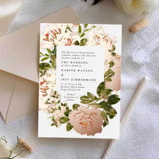 En Aluminium Vrai or rose et élégante invitation de mariage aqu