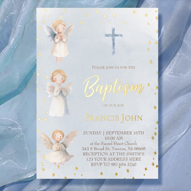 En Aluminium watercolor angels Baptism Foil Invitation (Créateur téléchargé)