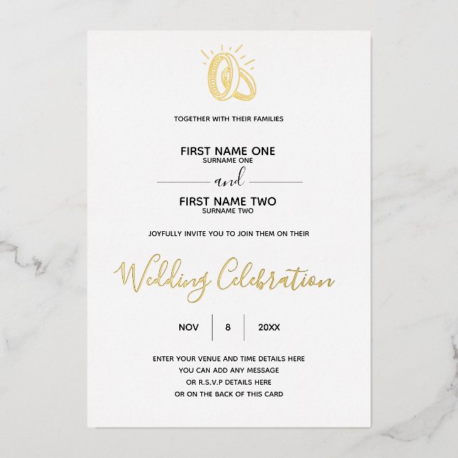 En Aluminium Wedding Rings Modern Minimalist Invitation (Recto)